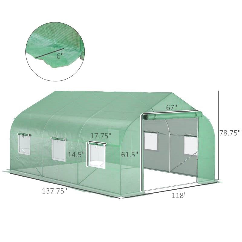 Fast Furnishings 11.5 ft x 9.8 ft. Greenhouse with Green PE Cover and Heavy Duty Steel Frame