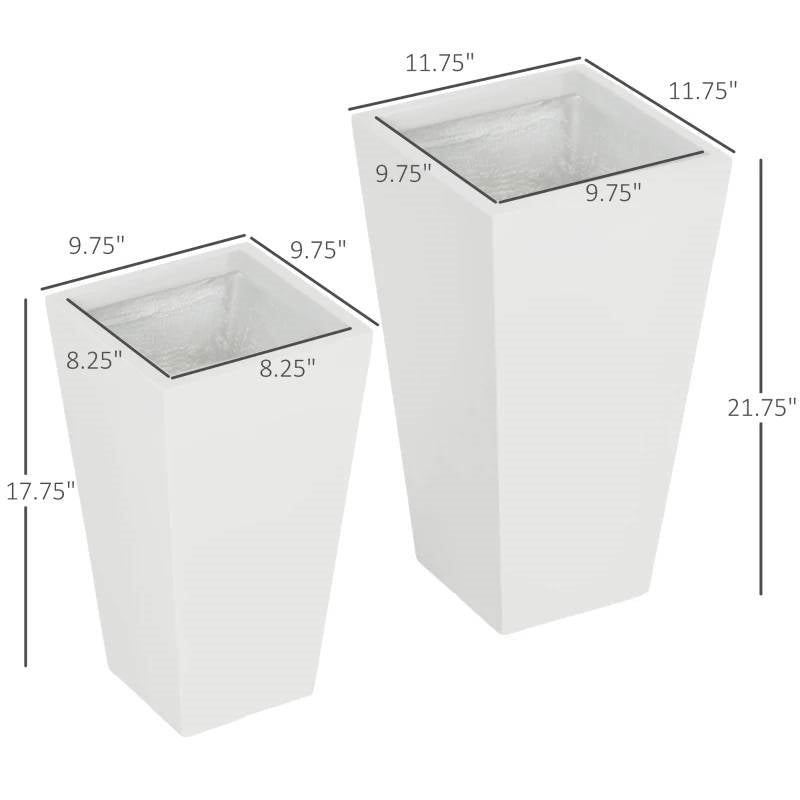 Fast Furnishings Set of 2 Modern Lightweight Outdoor Patio Flower Pot Planter Box in White