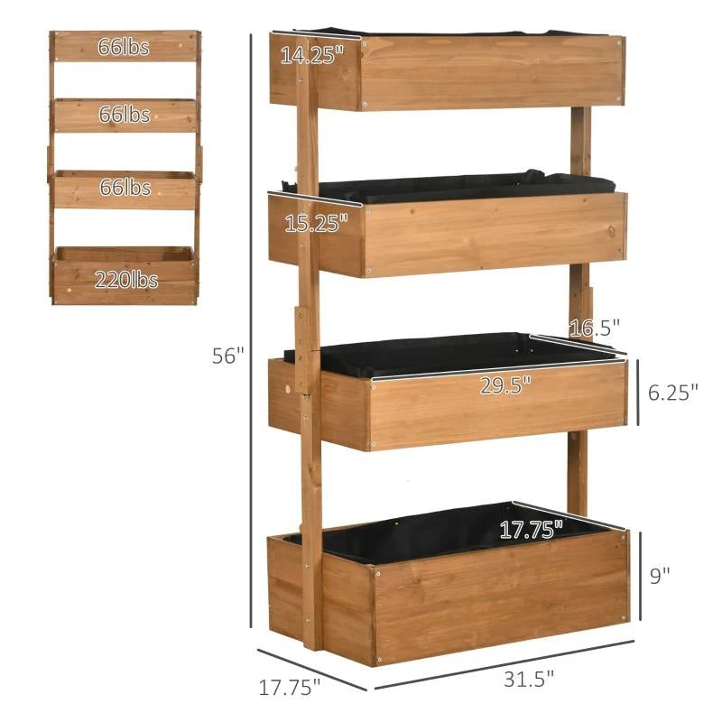 Fast Furnishings 4 Tier Vertical Wooden Planter Box Raised Bed Natural