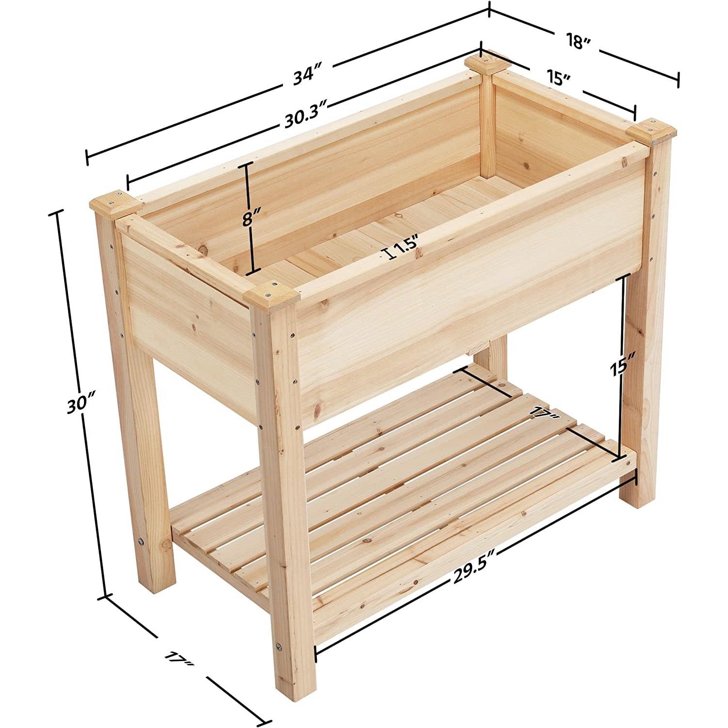 Fast Furnishings Solid Wood 2-Tier Raised Garden Bed Planter Bed with Bottom Storage Shelf