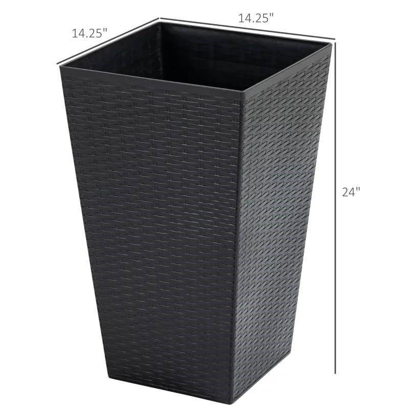 Fast Furnishings Set of 3 - Black Faux Rattan Plastic Tall Large Flower Pots