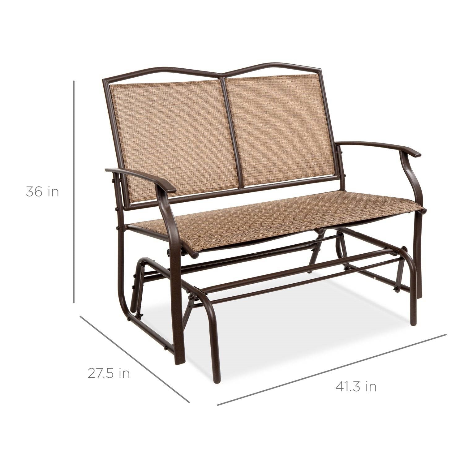 Fast Furnishings 2 Seater Mesh Patio Loveseat Swing Glider Rocker with Armrests in Brown