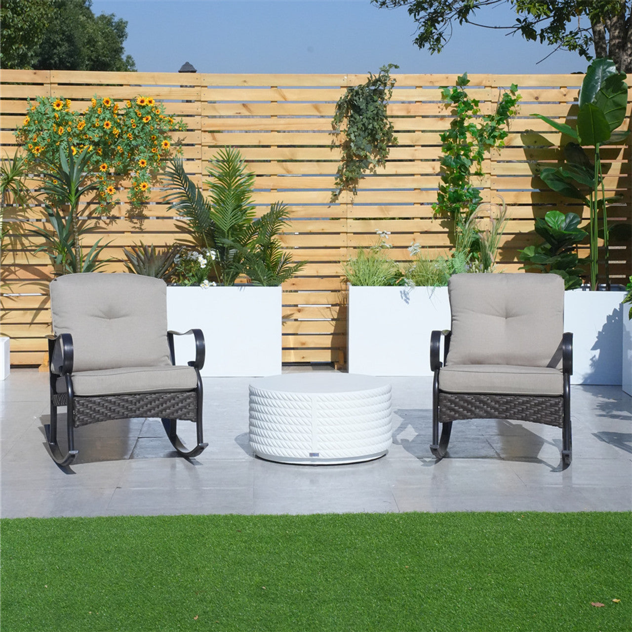 Direct Wicker Patio 2-Pieces Chairs with Side Table for Garden