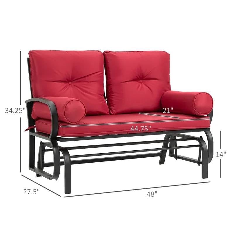 Fast Furnishings Steel Outdoor Garden Patio Rocking Glider Chair Loveseat with Red Cushions