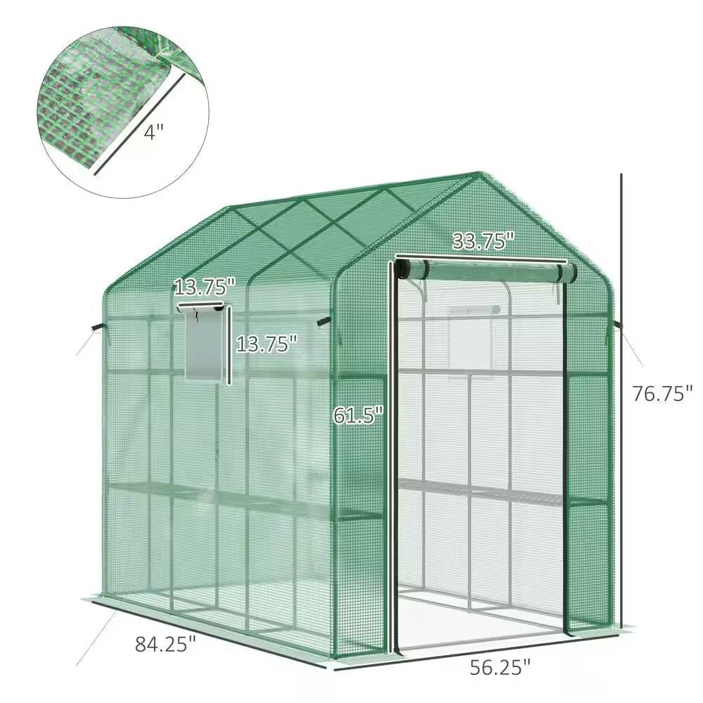 Fast Furnishings 7 ft x 4.7 ft Outdoor Greenhouse with Steel Frame and Green PE Cover