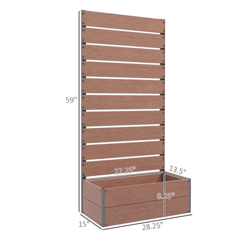 Fast Furnishings Raised Garden Bed Planter with Slatted Fence Trellis in Brown Wood Finish