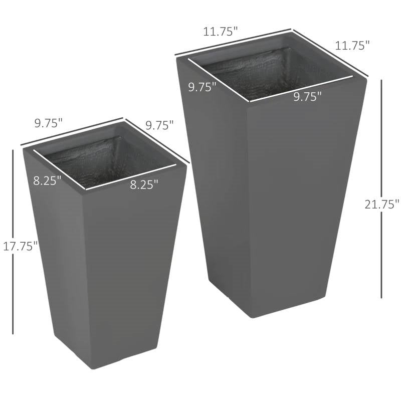 Fast Furnishings Set of 2 Modern Lightweight Outdoor Flower Pot Planters in Grey 22-in and 18-in