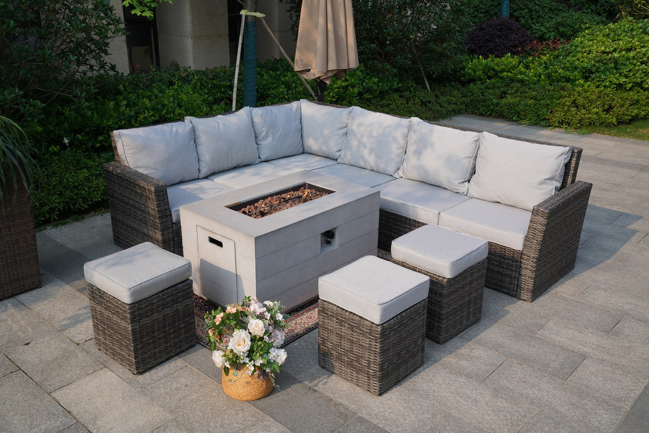 Direct Wicker 8-Piece Gray Wicker Patio Fire Pit Seating Set