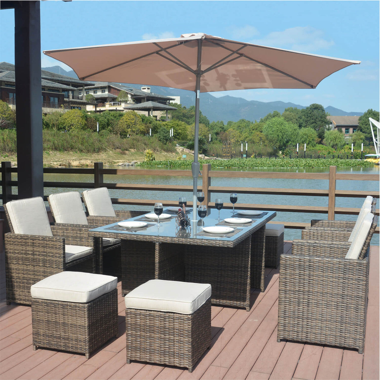 Direct Wicker Patio Dining Table for 6 Rectangular Table in Brown or Gray