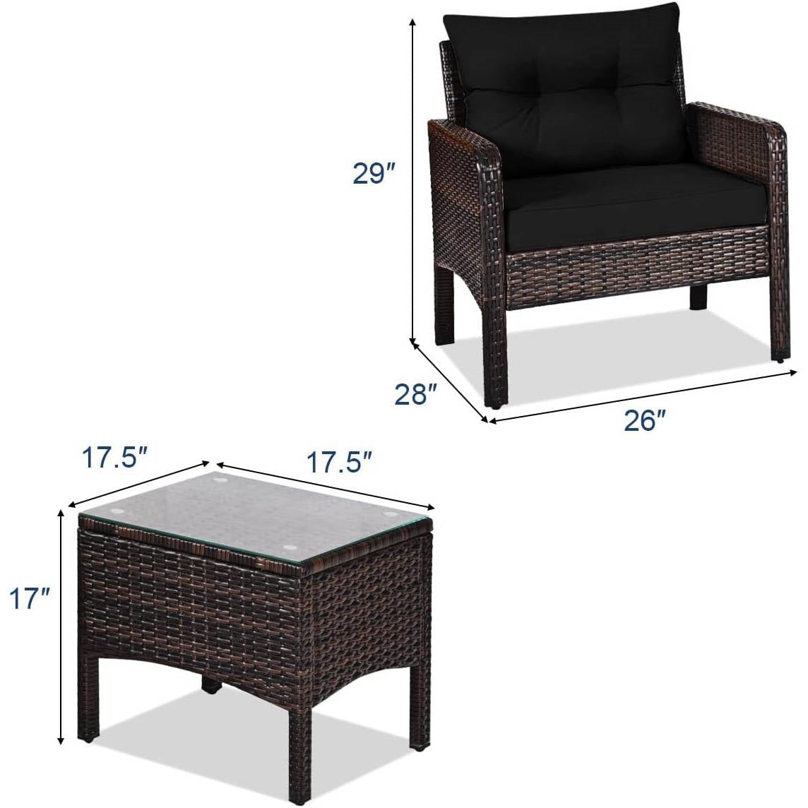 Fast Furnishings 3-Piece Brown PE Rattan Outdoor Dining Patio Furniture Set with Black Cushions