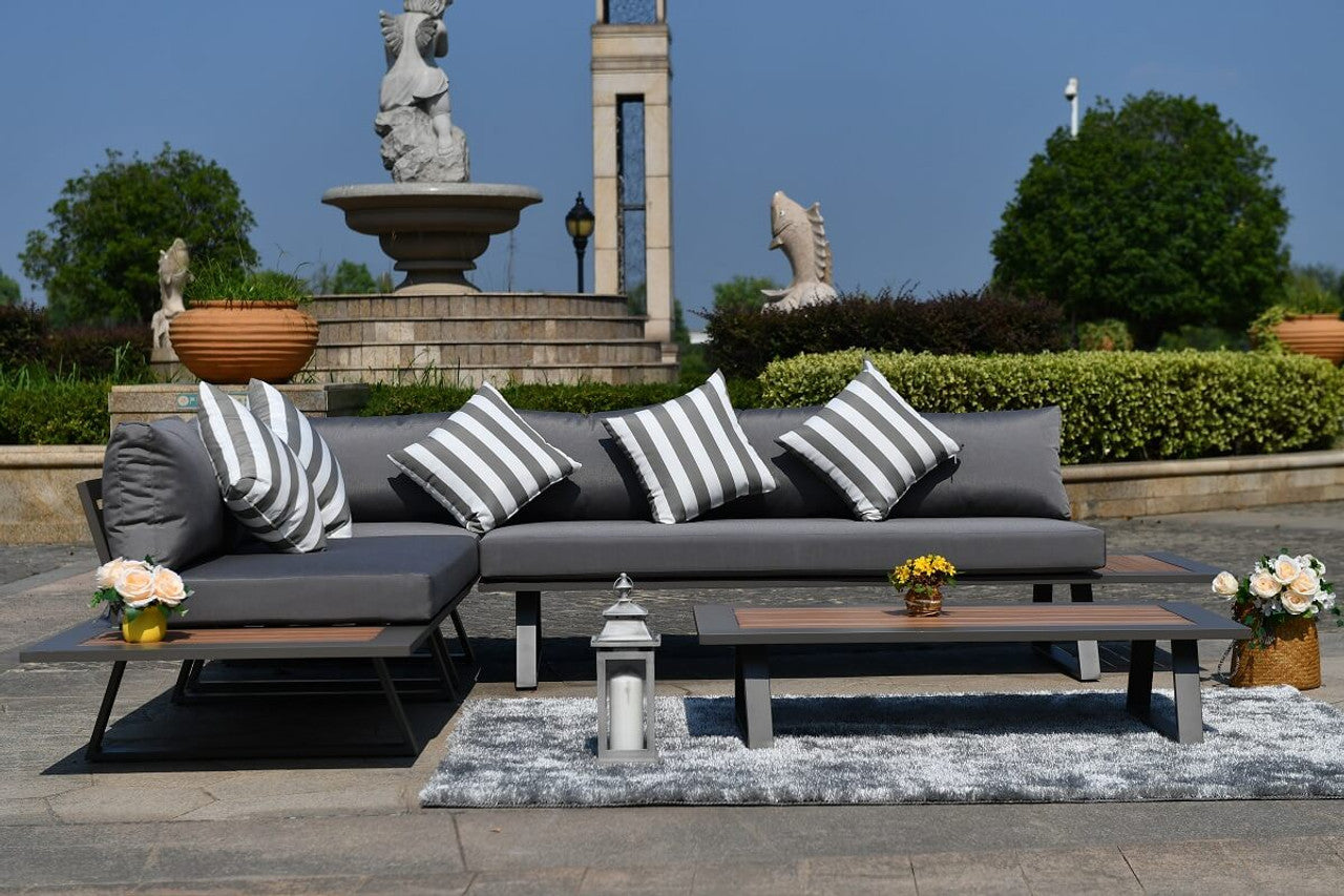 Direct Wicker 4-Piece Outdoor Couch Sectional Set with Removable Gray Cushions