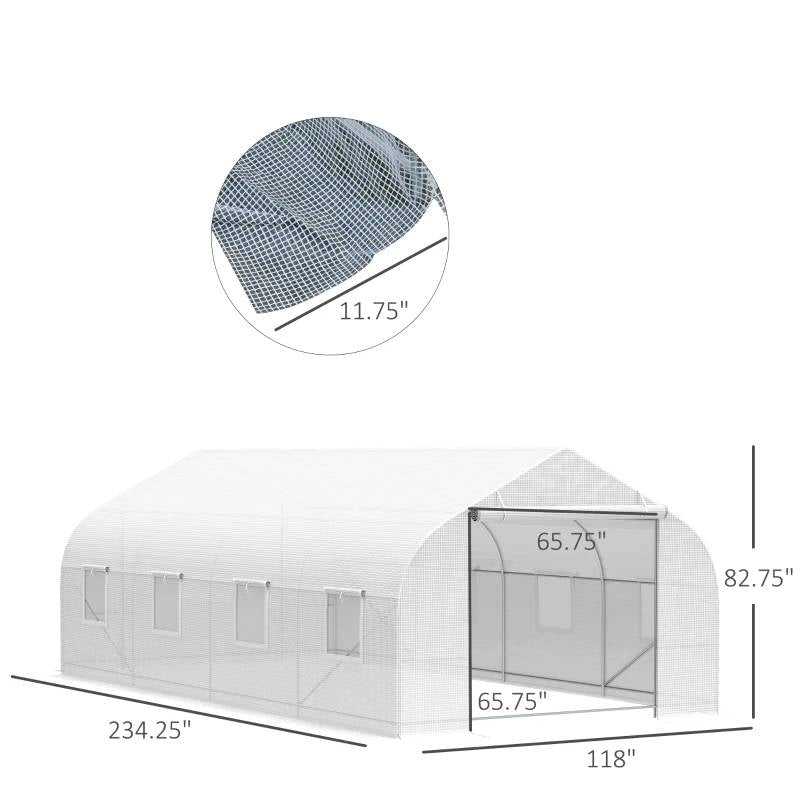 Fast Furnishings 19.5 Ft x 9.8 Ft Outdoor Greenhouse w/ White PE Cover and Heavy Duty Steel Frame