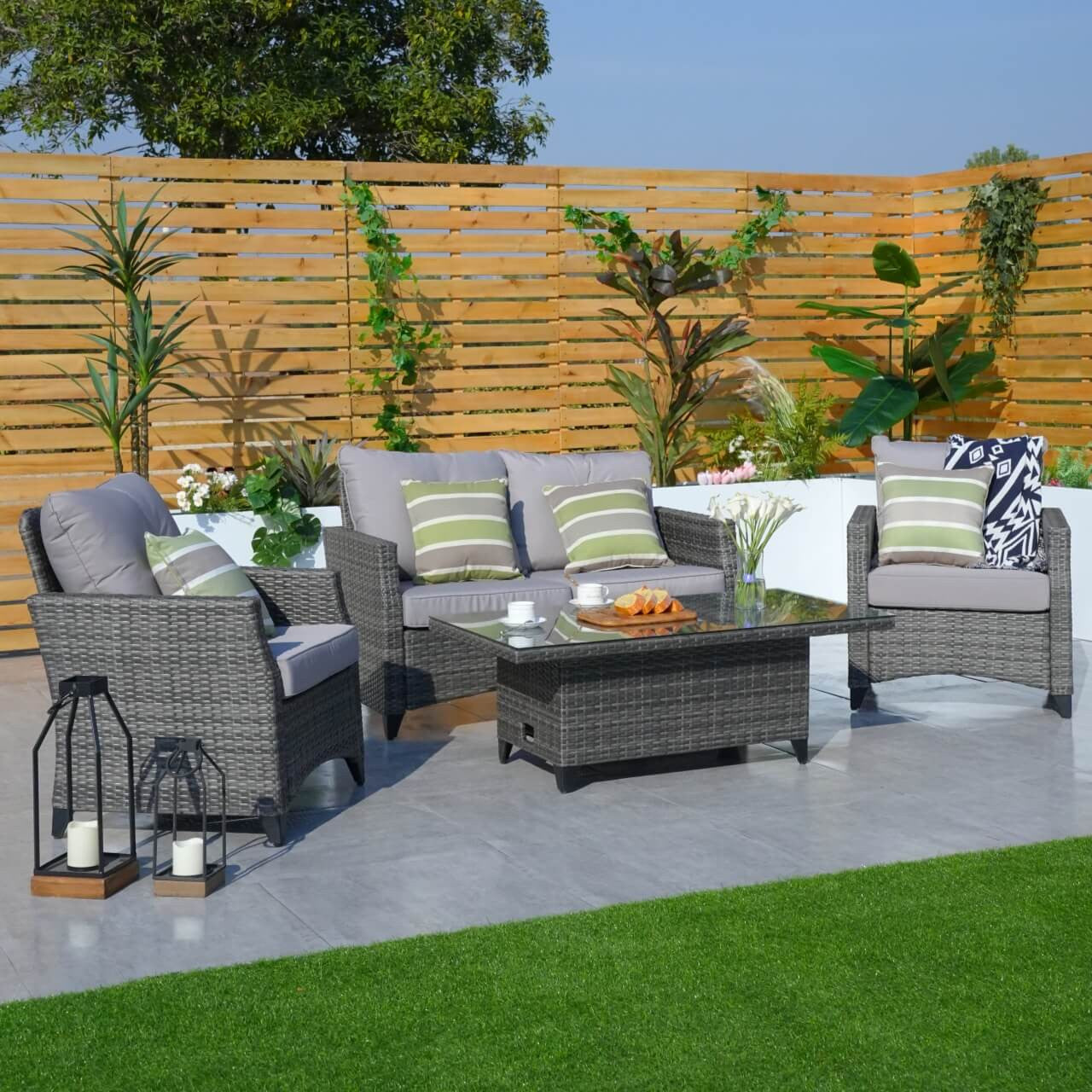 Direct Wicker 4-Piece Patio Wicker Seating Set with Lift Table and Cushion  PAF-1801P-LT