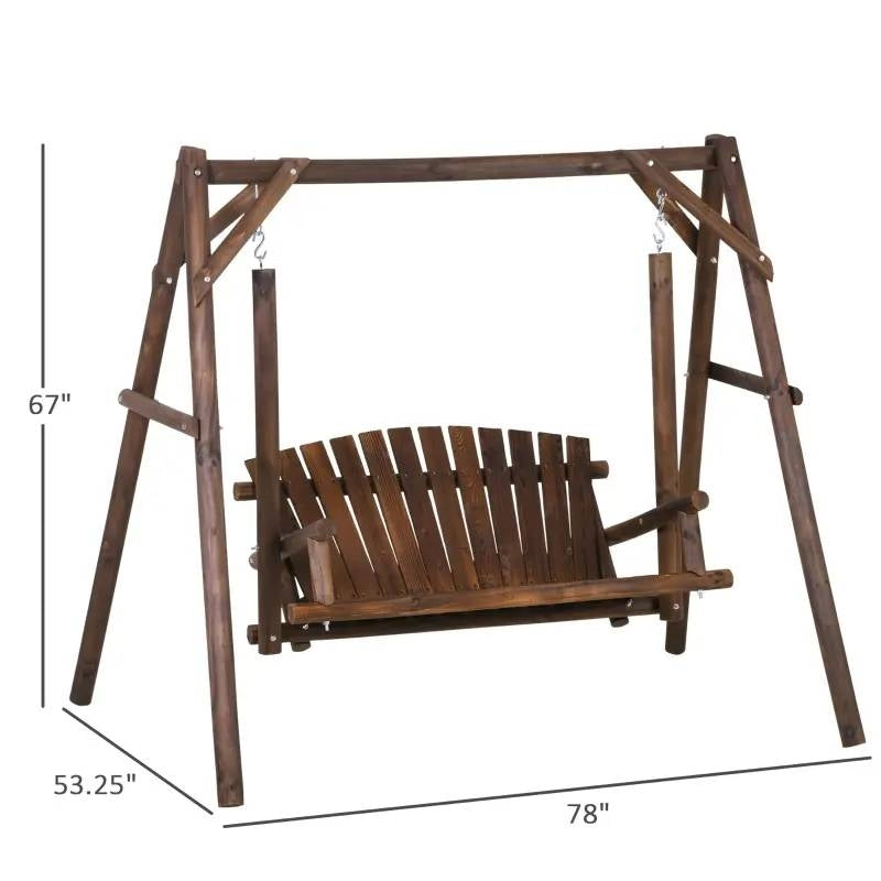 Fast Furnishings FarmHouse Log A-Frame 2-Seat Wooden Swing Bench