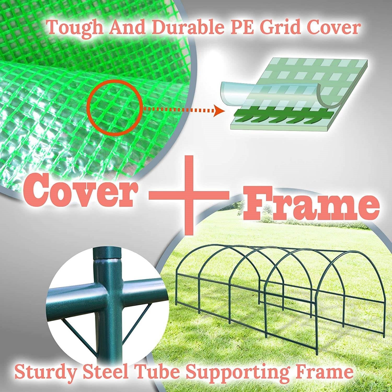 Fast Furnishings Outdoor Greenhouse 10 x 20 x 7 Ft with Heavy Duty Steel Frame and Green PE Cover