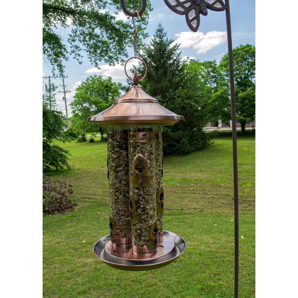 Fast Furnishings Large Copper Bird Feeder with 3 Tubes and 9 Feeding Ports