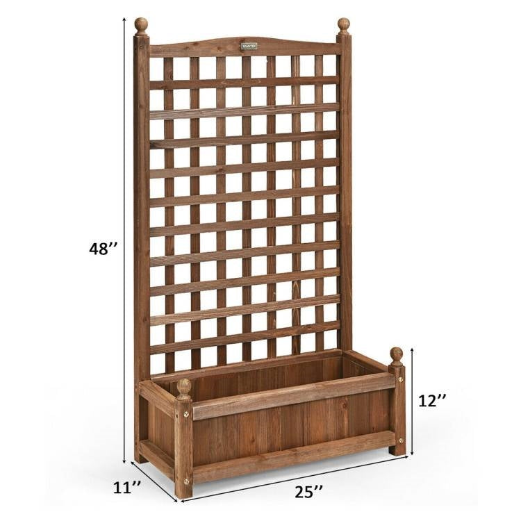 Fast Furnishings Solid Wood Farmhouse Garden Planter Box with 48-inch High Trellis