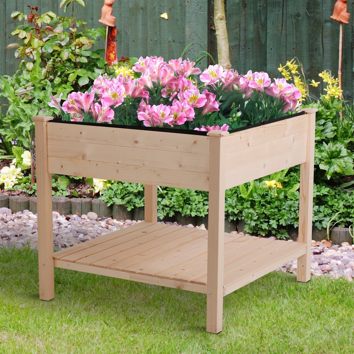 Fast Furnishings FarmHome Square Fir Wooden Raised Garden Planter Box