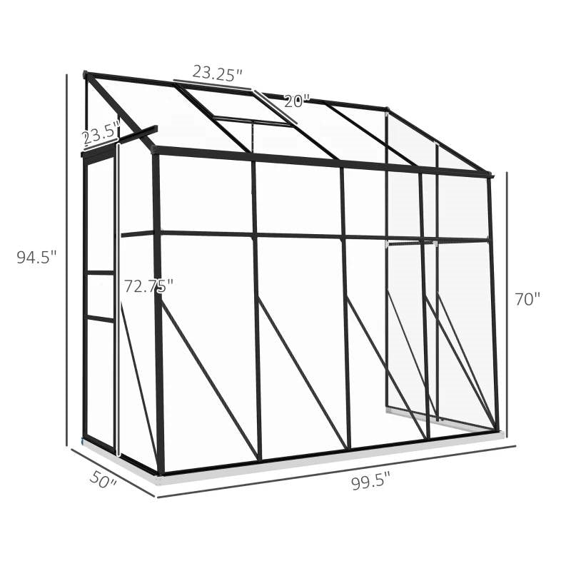 Fast Furnishings 8.3 ft x 4.1 ft Outdoor Polycarbonate Lean-to Greenhouse with Black Metal Frame