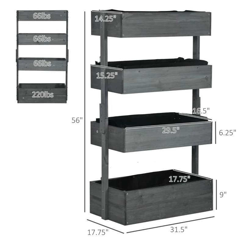 Fast Furnishings 4 Tier Vertical Wooden Planter Box Raised Bed Grey