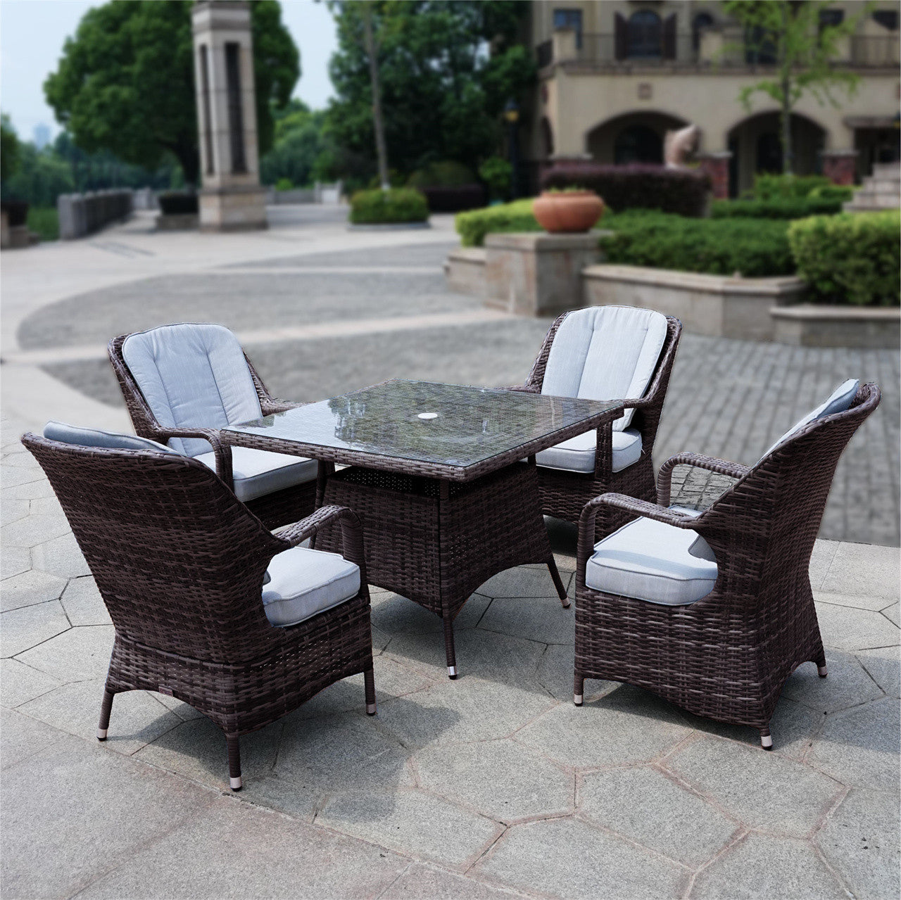 Direct Wicker Patio 5-Piece Aluminum and Wicker Dining Set with Square Table