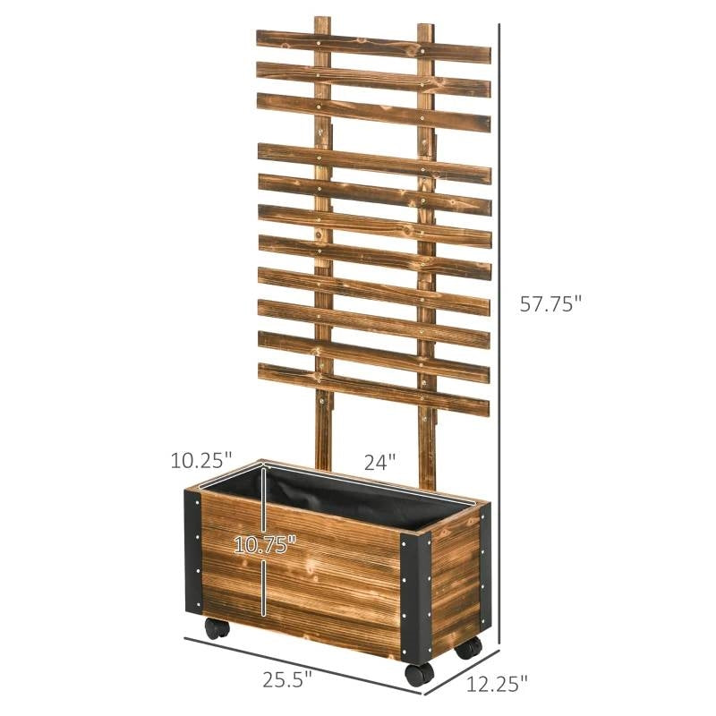 Fast Furnishings Farmhouse Rustic Wooden Raised Garden Bed Planter with Trellis on Wheels