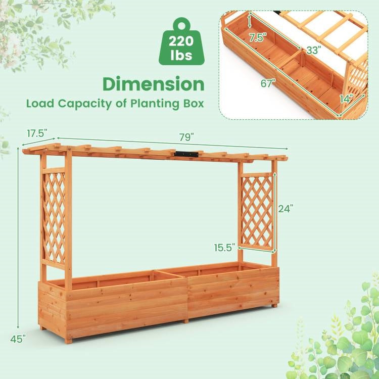 Fast Furnishings Solid Fir Wood Rectangle Raised Garden Bed with Side Trellis