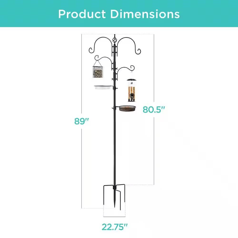 Fast Furnishings Complete Bird Feeder Set with Black Metal Stand and Bird Feeders