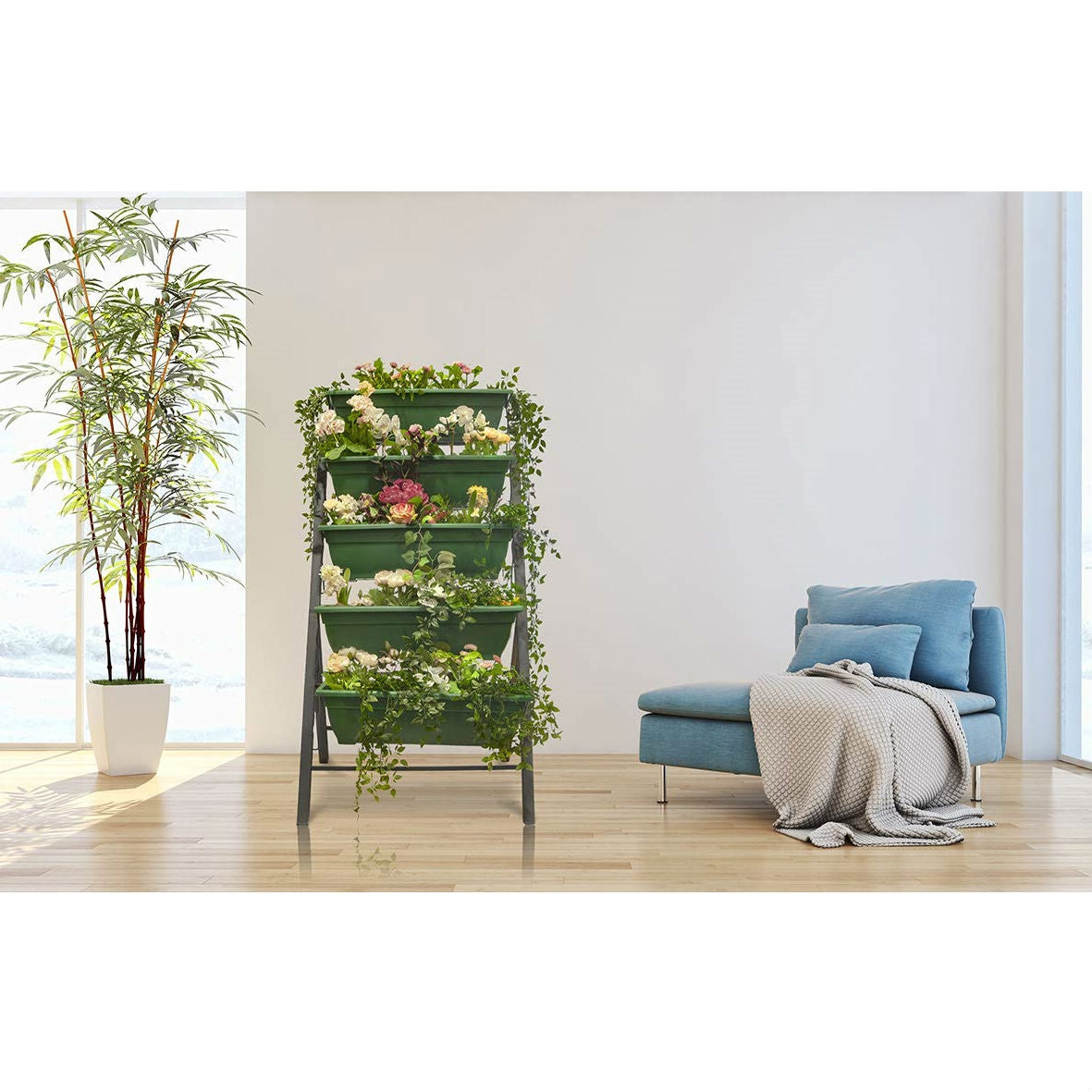 Fast Furnishings 4 FT 5 Tier Green Vertical Garden Indoor/Outdoor Elevated Planter