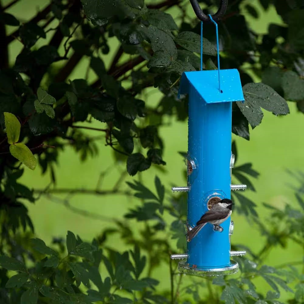 Fast Furnishings Outdoor Patio Garden 6-Perch Metal Tube Bird Feeder in Blue