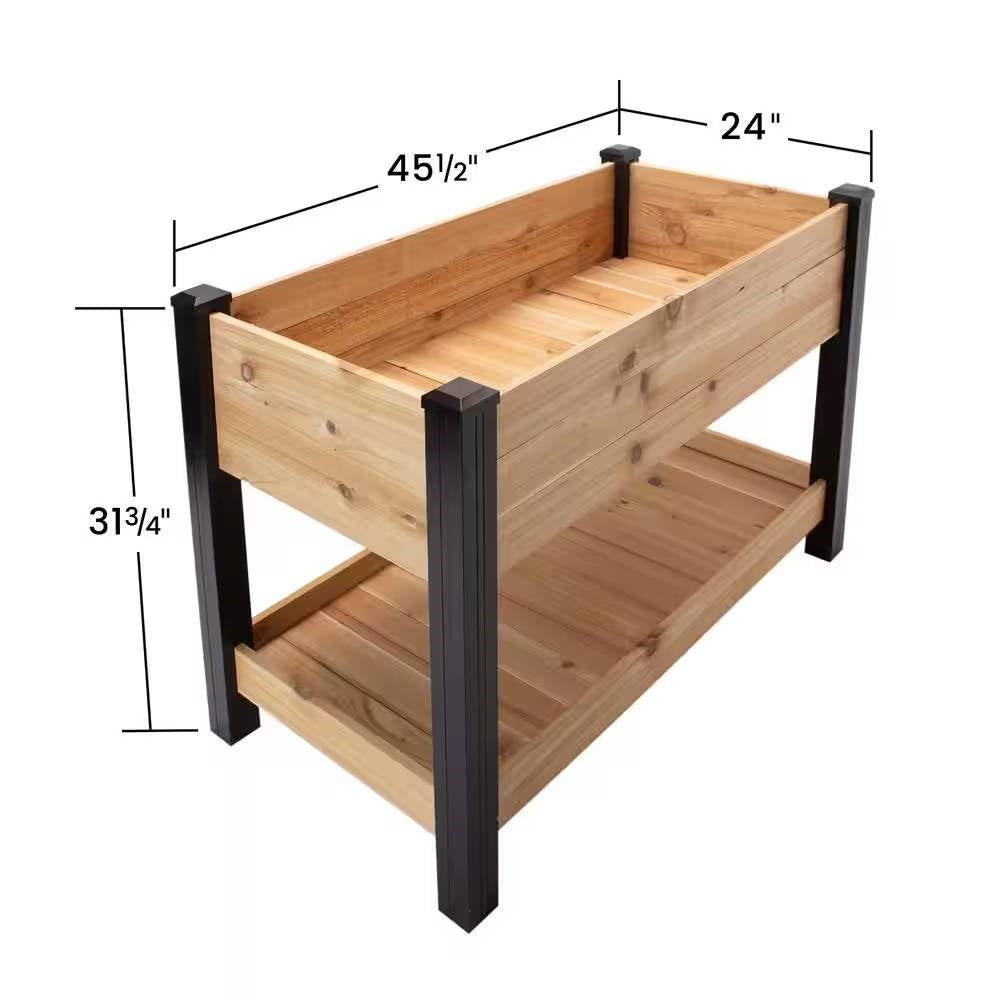 Fast Furnishings 2-Ft x 4-Ft Cedar Wood Raised Garden Bed Planter Bed with Black Vinyl Legs