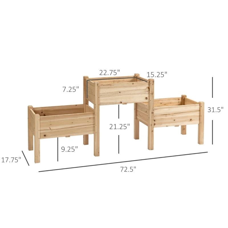 Fast Furnishings FarmHouse 3 Wooden Elevated Planter Raised Garden Beds