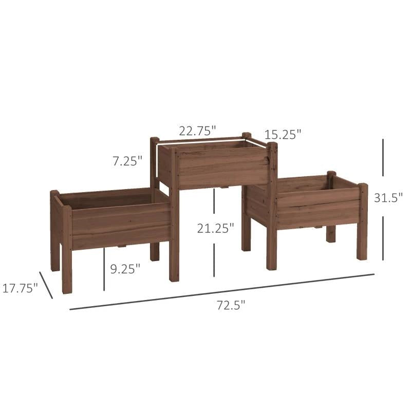 Fast Furnishings Brown 3 Wooden Elevated Planter Raised Garden Beds