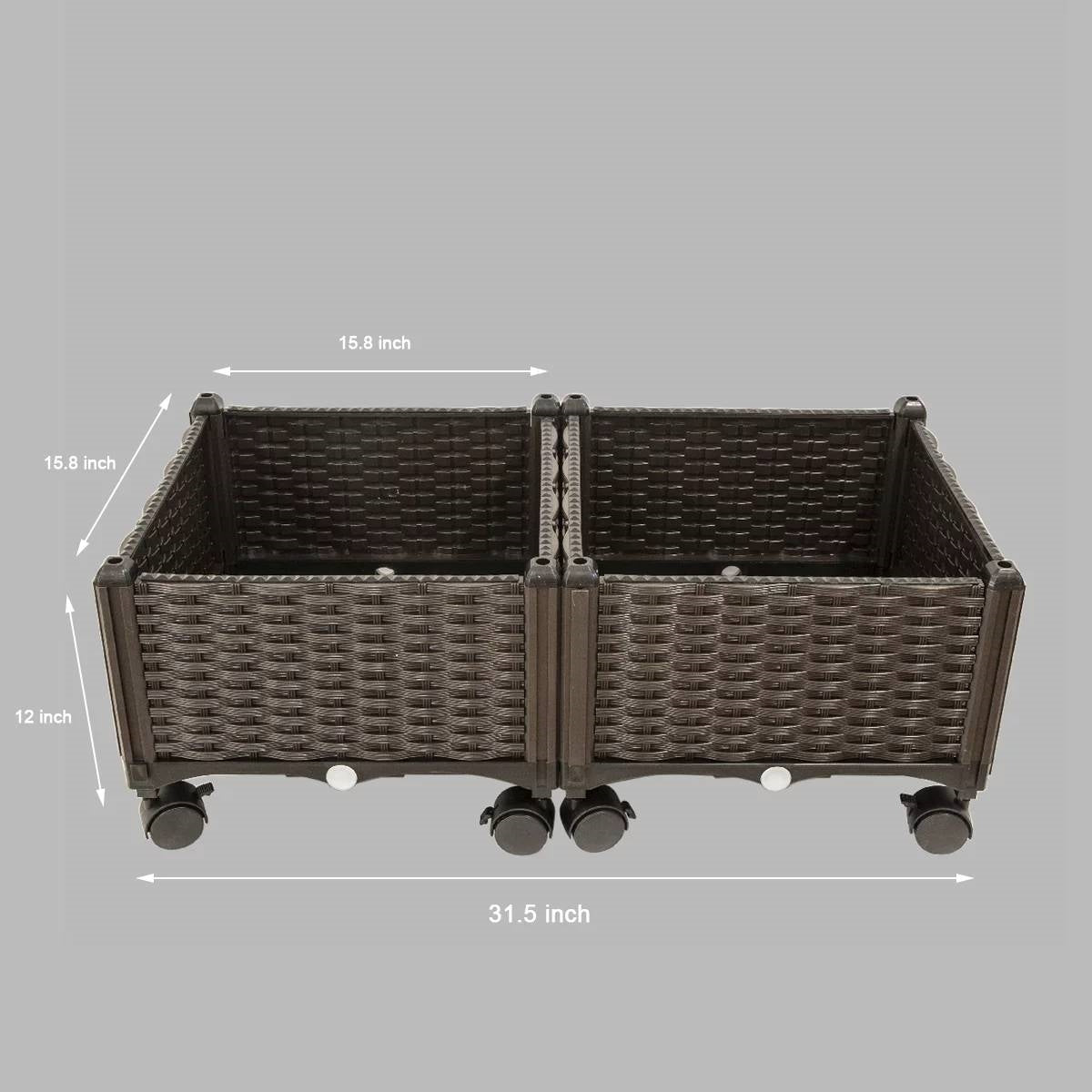 Fast Furnishings Modern 2-Piece Indoor Outdoor Raised Garden Planter Box on Wheels in PP Rattan