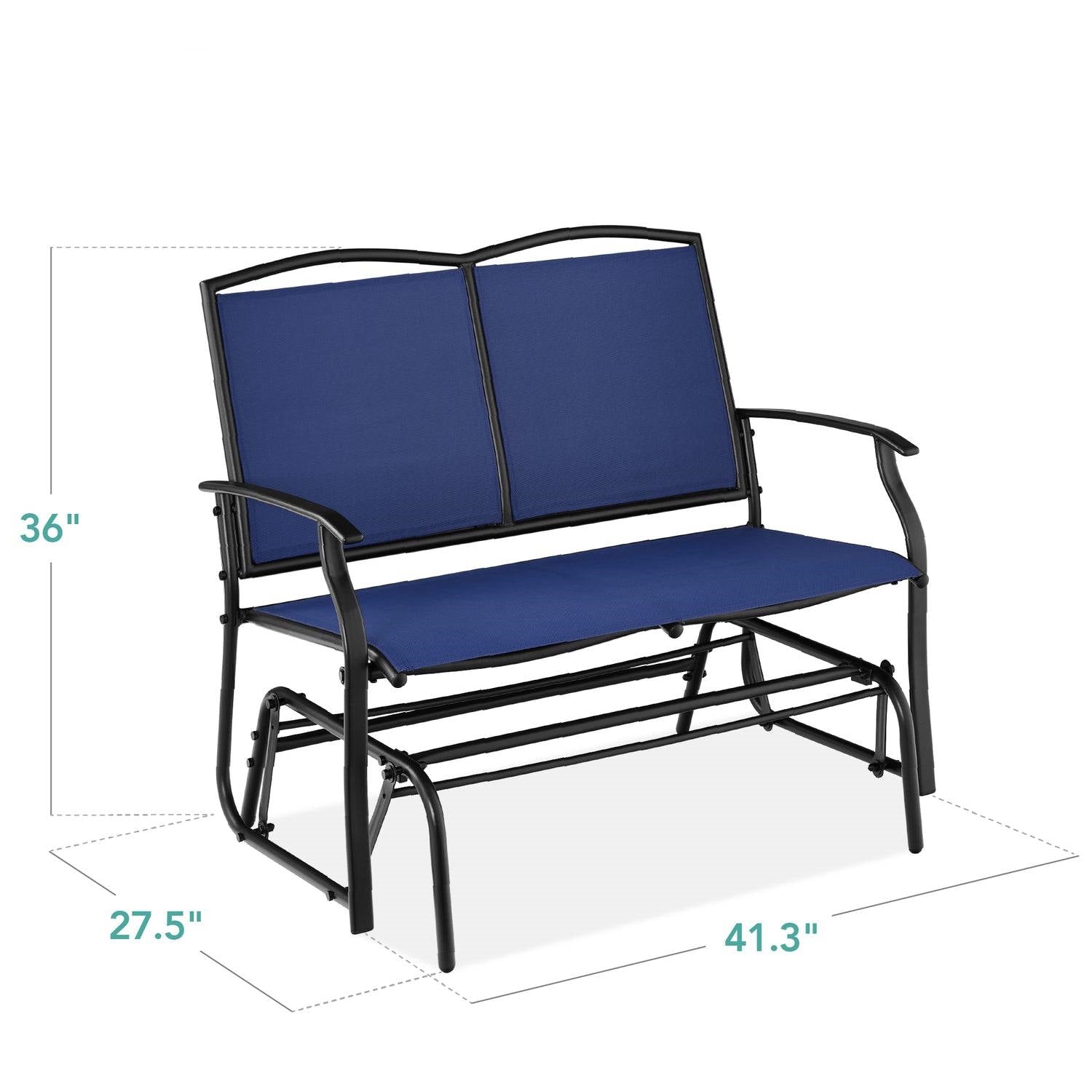 Fast Furnishings 2 Seat Mesh Patio Loveseat Swing Glider Rocker with Armrests in Navy Blue