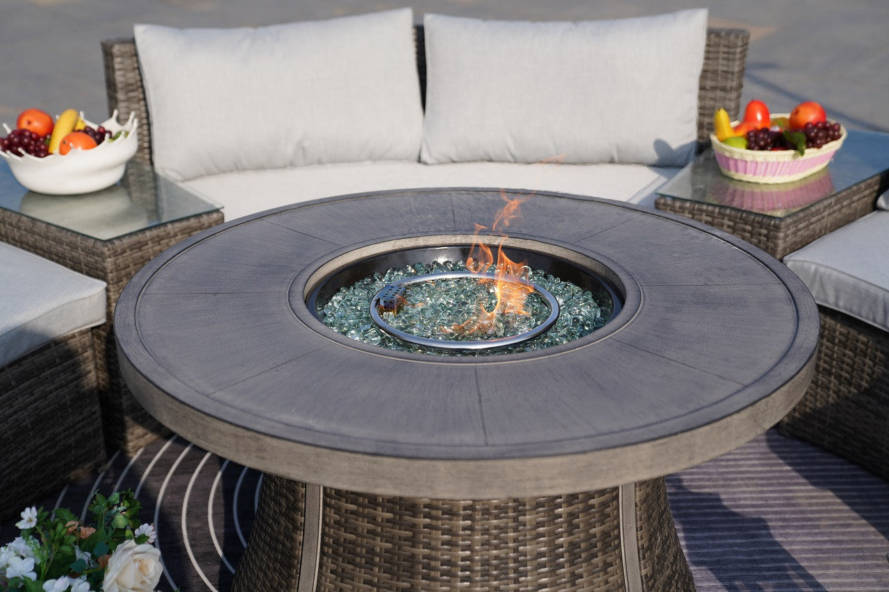 Direct Wicker Sectional Patio Gray Wicker Seating Set with Round Firepit Table