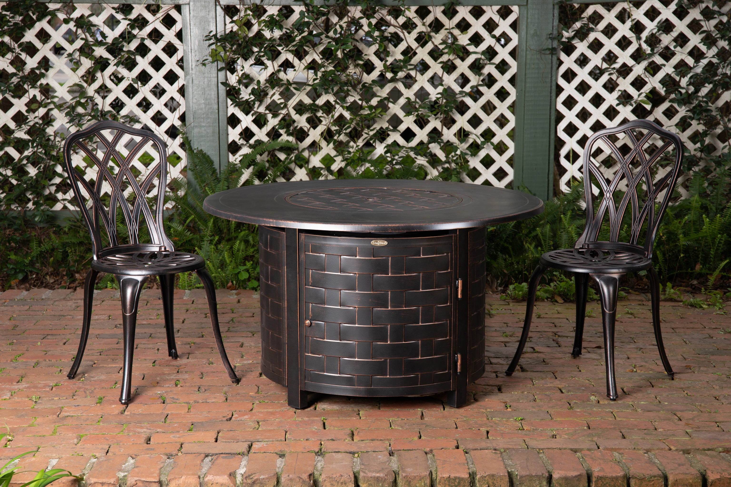 Well Traveled Living Perissa Woven Round Aluminum LPG Fire Pit