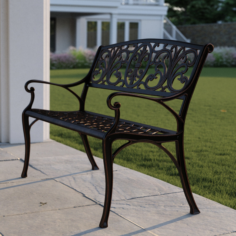 Well Traveled Living Decatur Aluminum Patio Bench in Antique Bronze