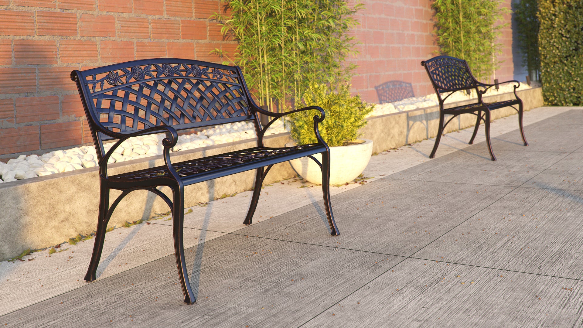 Well Traveled Living Scarlet Aluminum Patio Bench in Antique Bronze