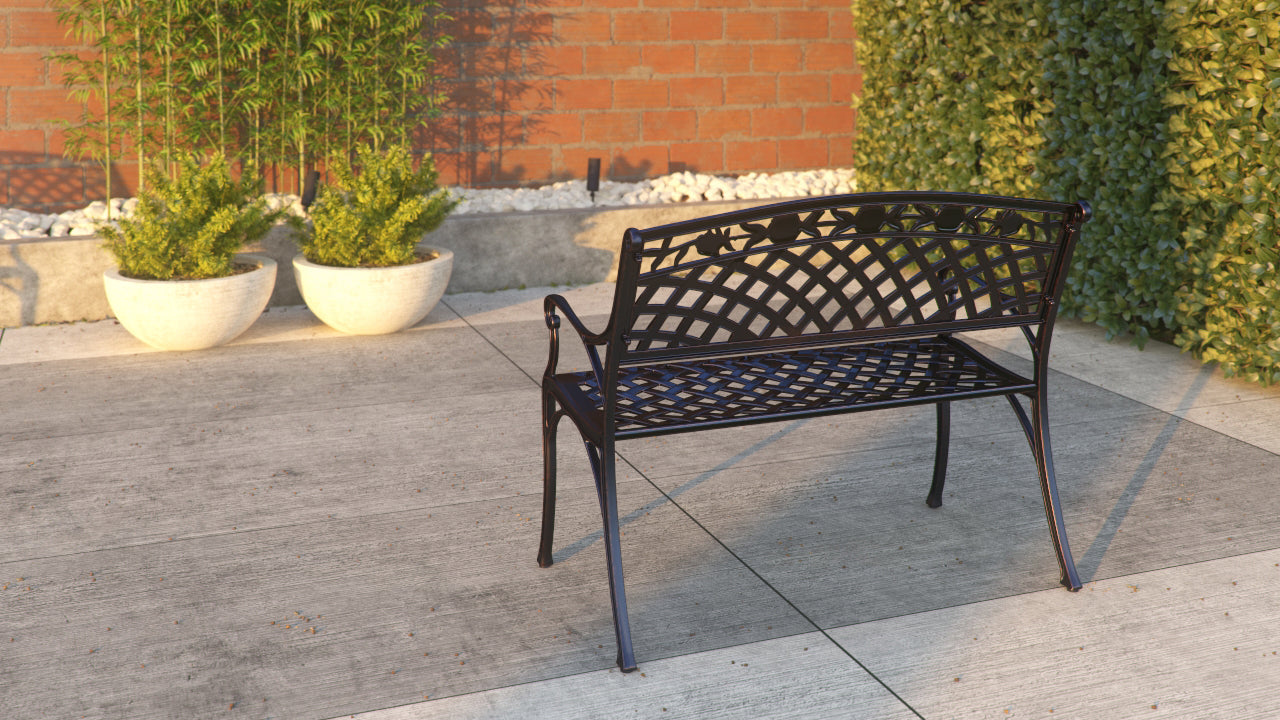 Well Traveled Living Scarlet Aluminum Patio Bench in Antique Bronze