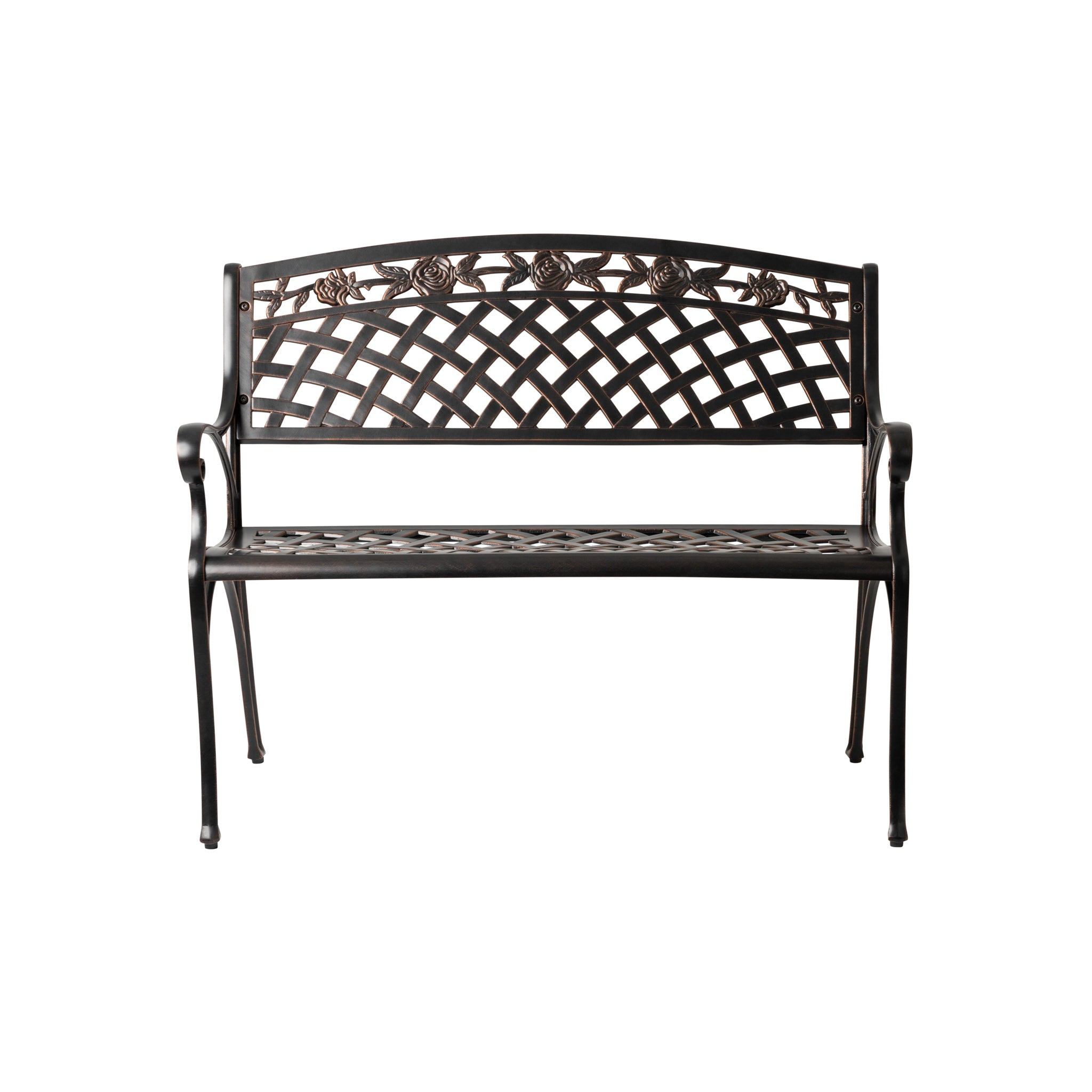 Well Traveled Living Scarlet Aluminum Patio Bench in Antique Bronze