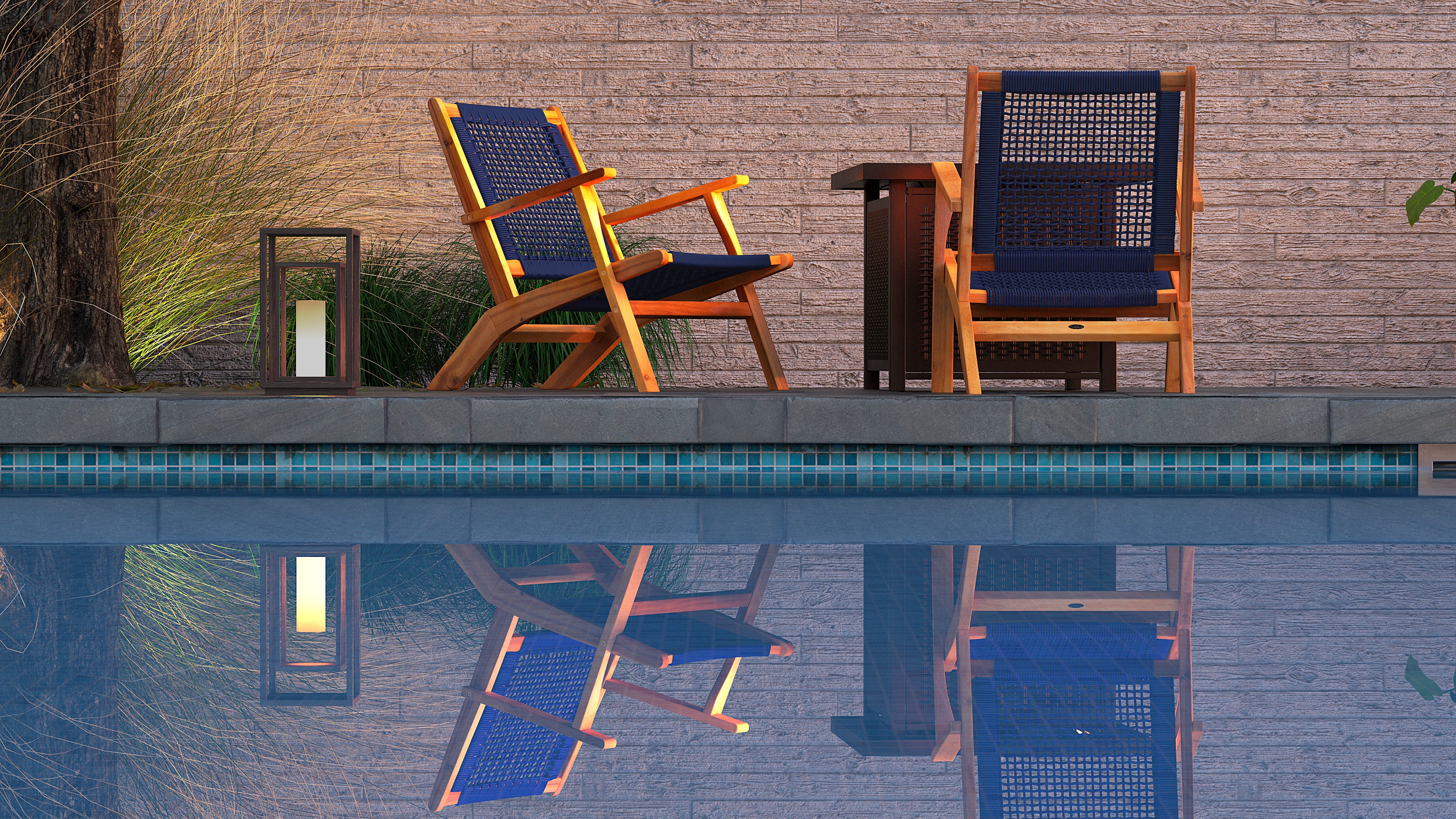 Well Traveled Living Vega Natural Stain Outdoor Chair in Navy Blue Cording