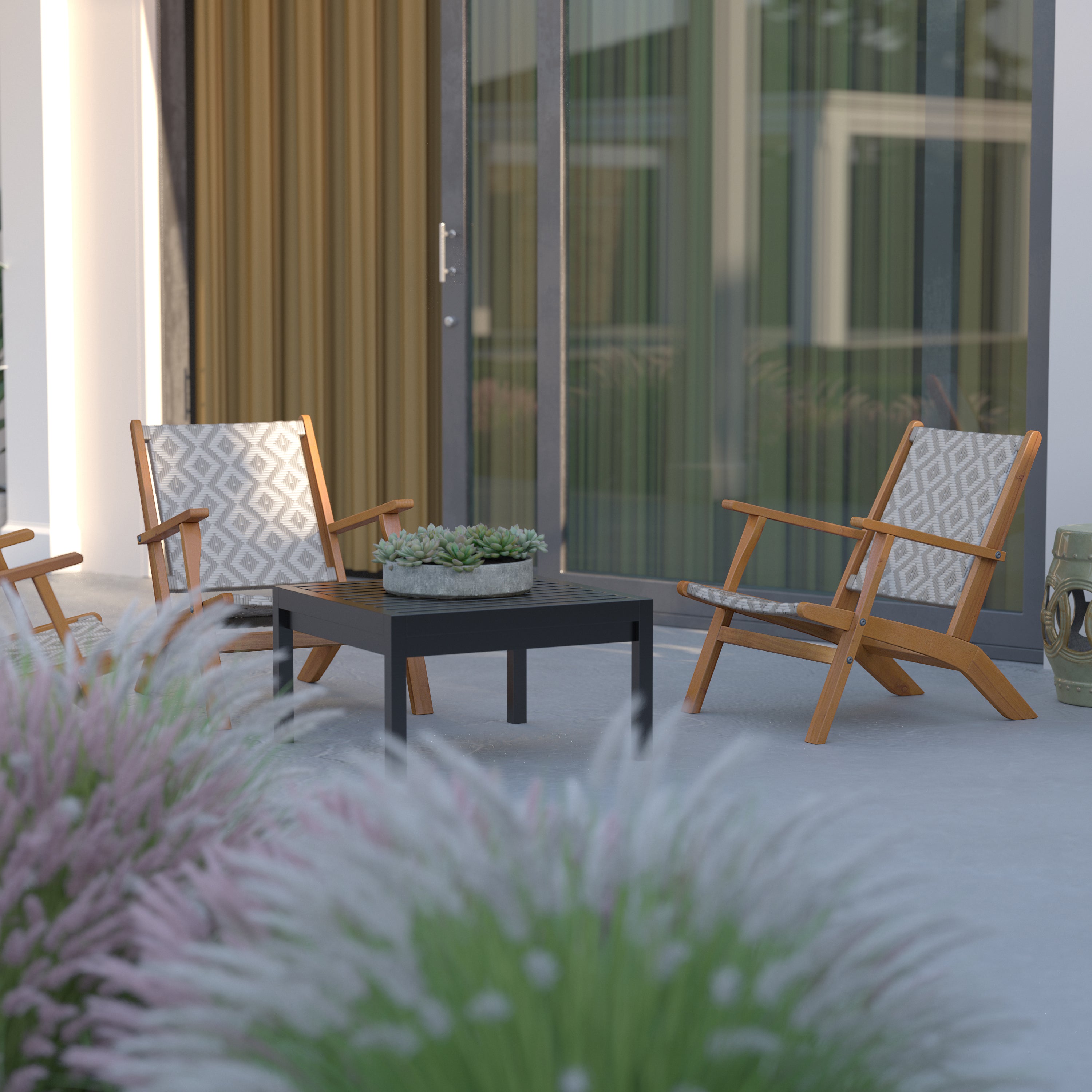 Well Traveled Living Vega Natural Stain Outdoor Chair in Diamond-Weave Wicker