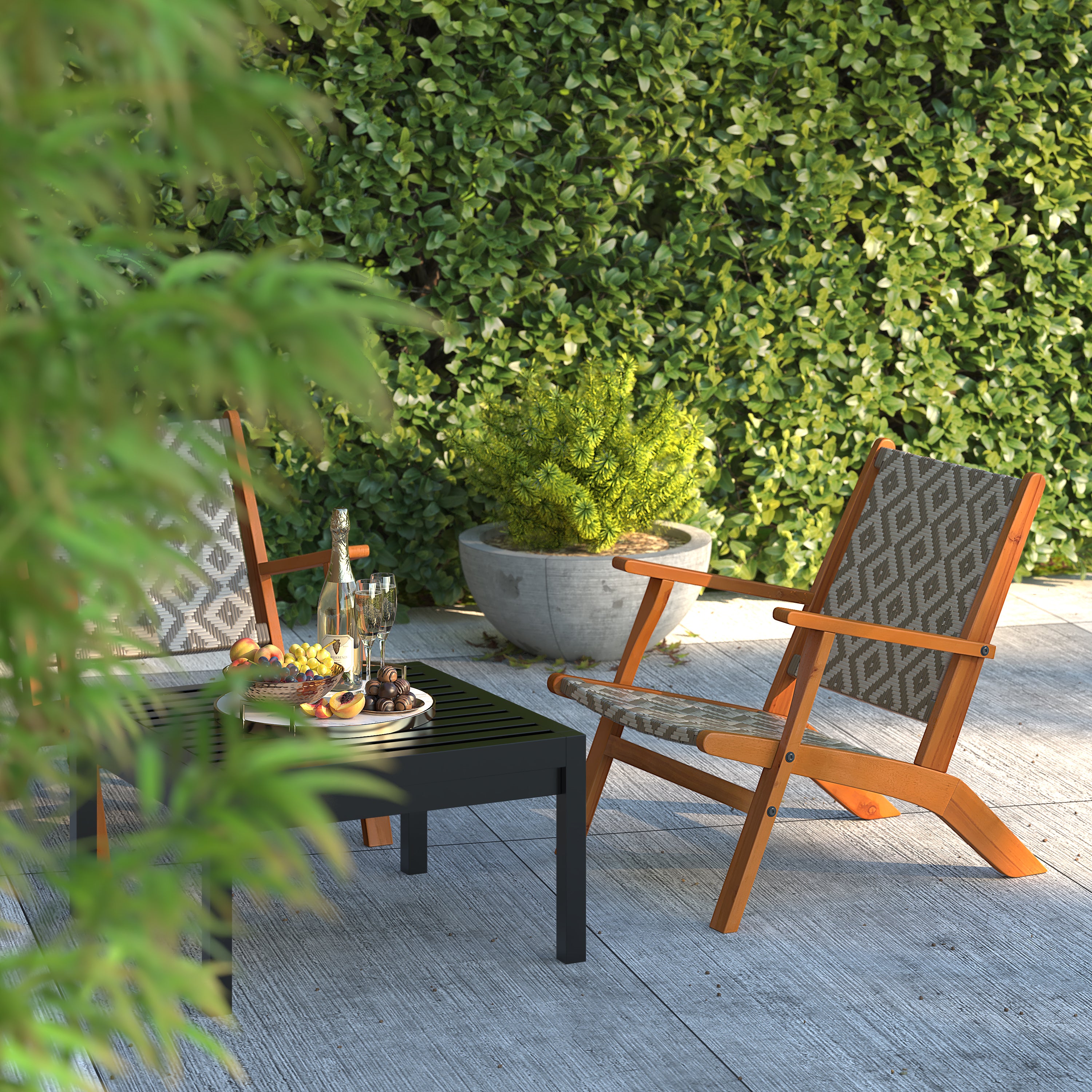 Well Traveled Living Vega Natural Stain Outdoor Chair in Diamond-Weave Wicker