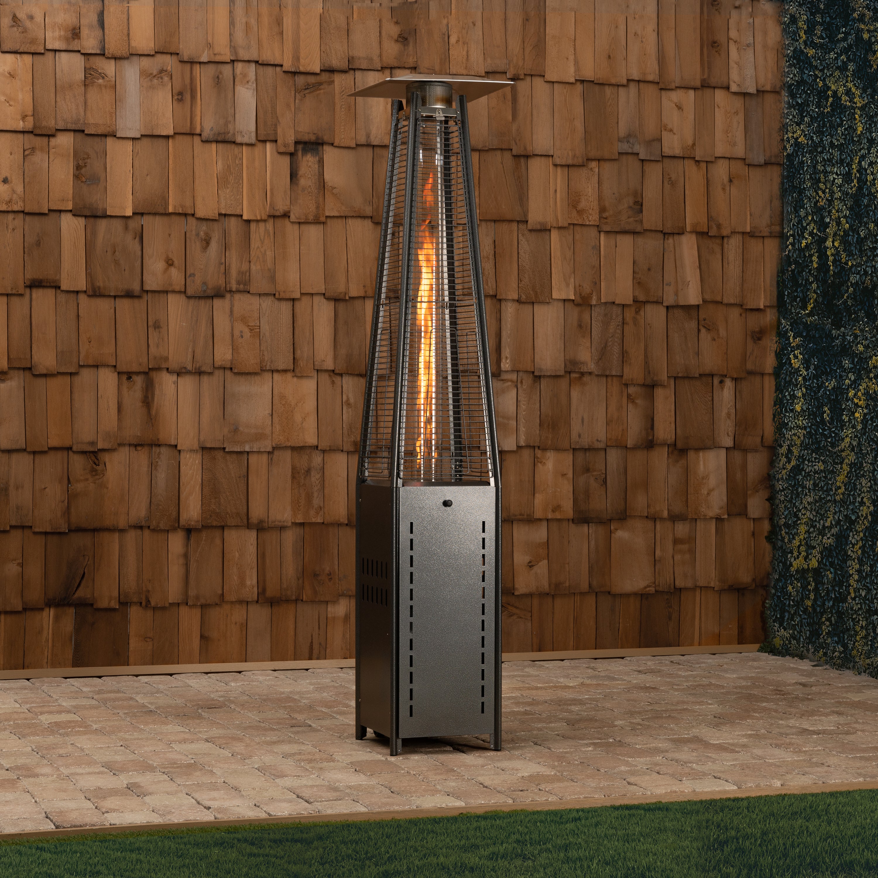 Well Traveled Living Square Pyramid Flame Patio Heater in Hammered Platinum