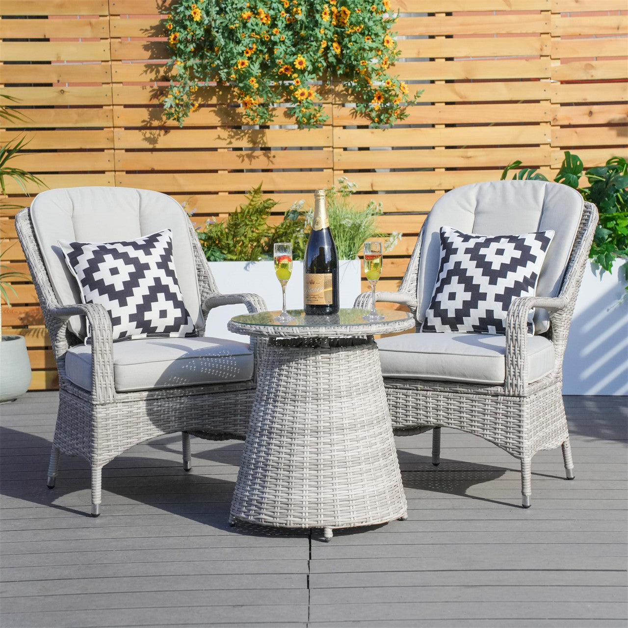 Direct Wicker 3-Pieces Aluminum Dining Table with Rattan Chairs