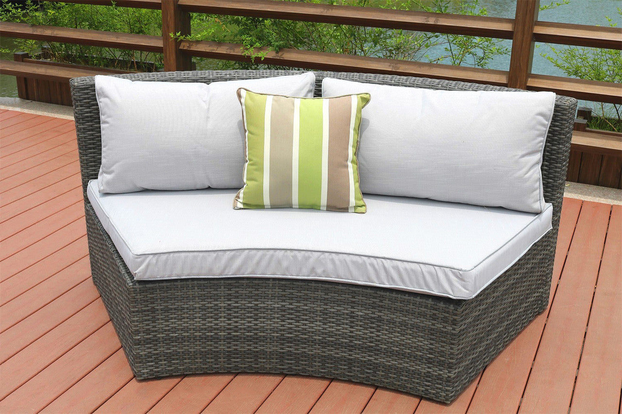 Direct Wicker Half-Moon Gray Wicker Seating Sofa Set with Wood Grain Firepit