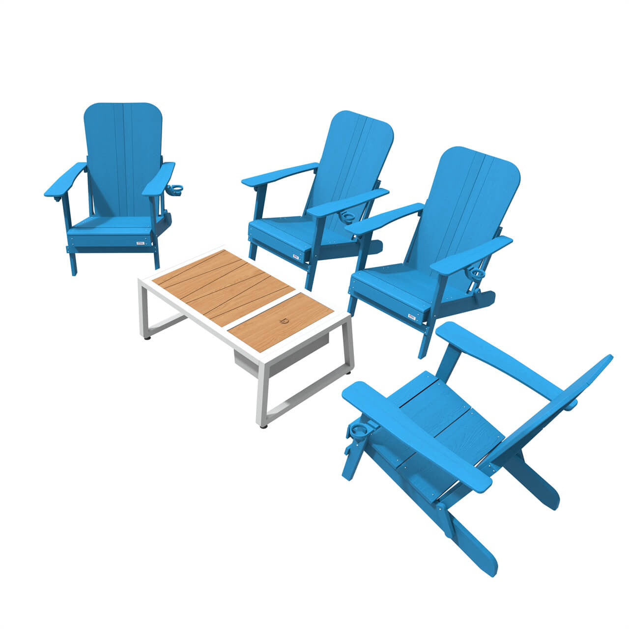 Direct Wicker  Four Frog chairs in dismantled HDPE board with a white coffee table  PAC-011X4+2101wh