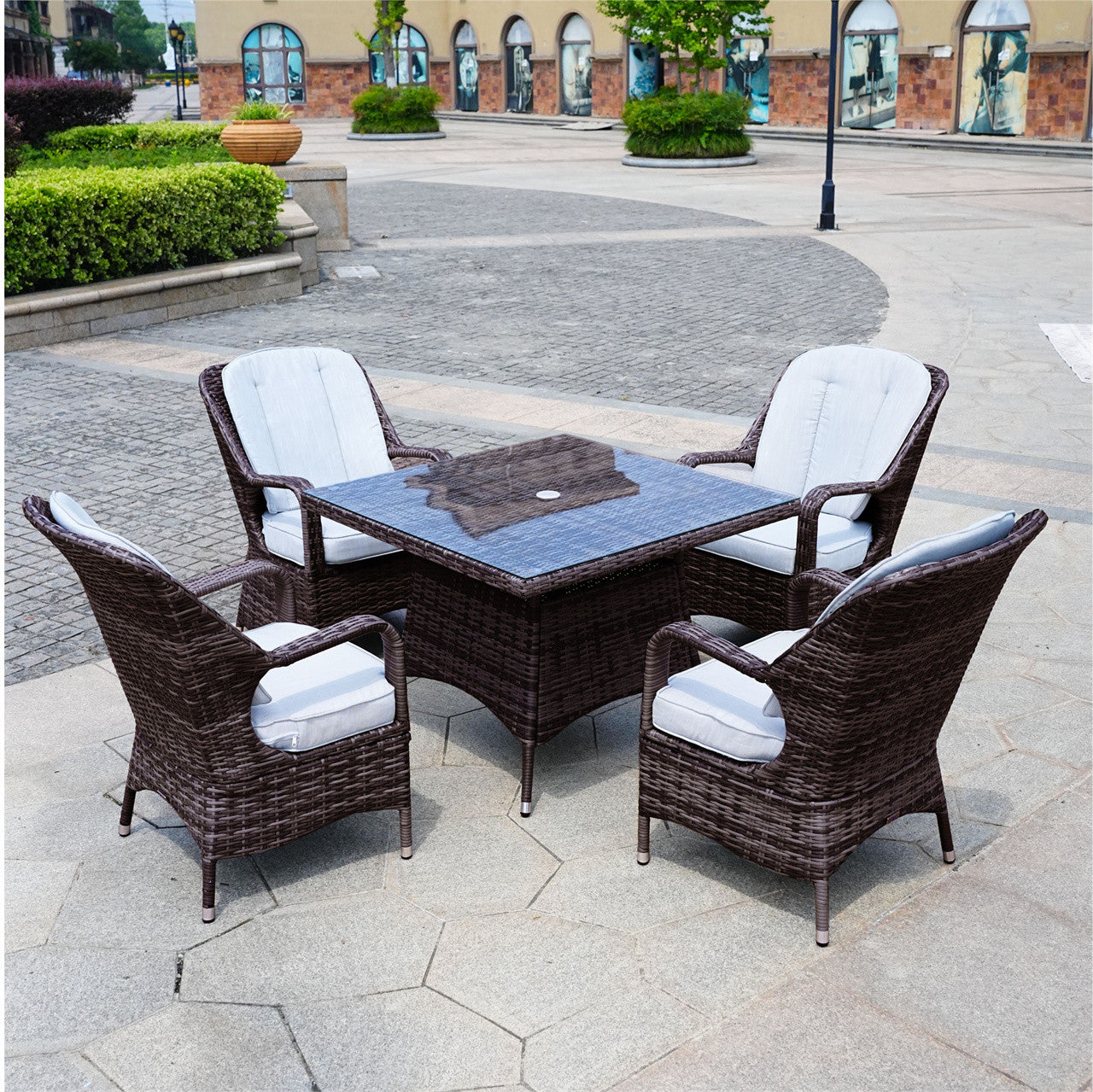 Direct Wicker Patio 5-Piece Aluminum and Wicker Dining Set with Square Table