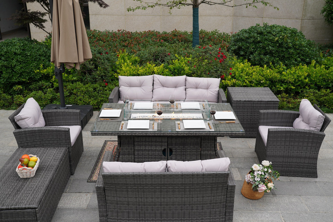 Direct Wicker Direct Wicker's Outdoor Patio Furniture Set with Rectangular Fire Pit Table in Elegant Brown or Chic Gray